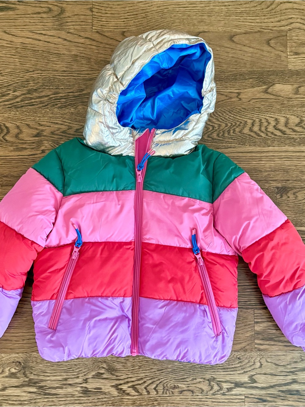 Girls' Colorblock Puffer Jacket - Pink/Green/Red/Purple